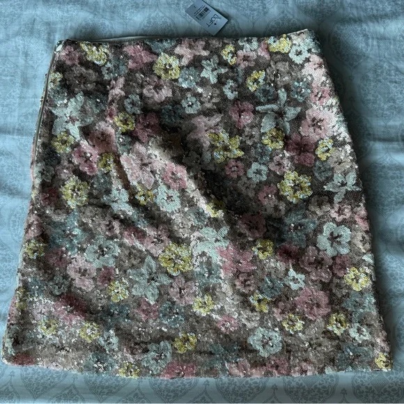 LOFT Sequin Floral Mini Skirt - Pink, Yellow, Blue - Picture 2 of 4